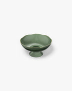Footed Fruit Bowl Ribbed Ceramic Gold Rim