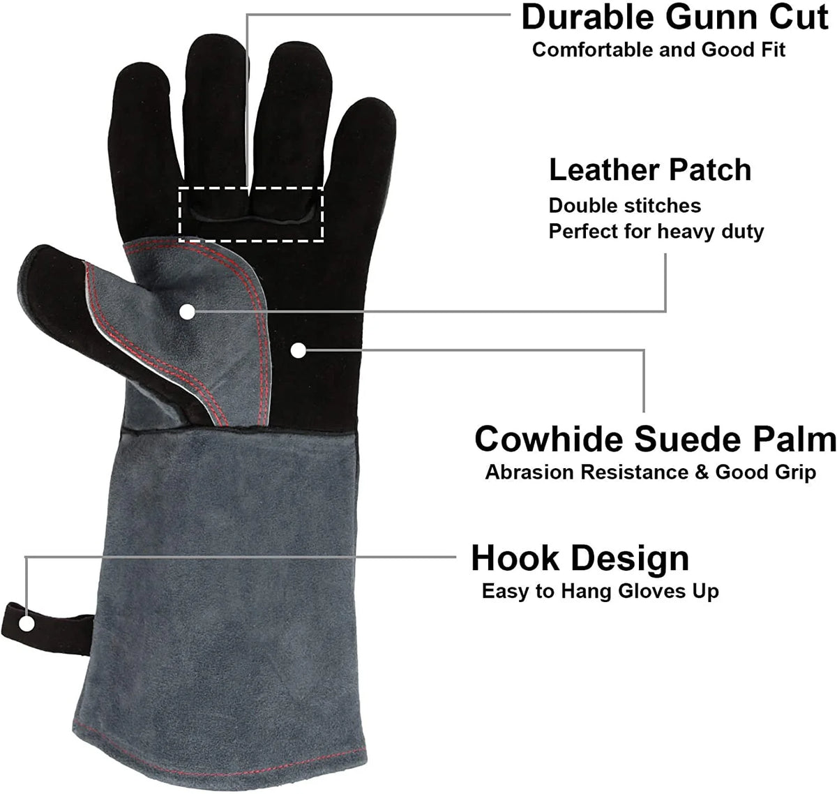 Forearm Heat-Resistant Gloves Cowhide Leather 932°F 16-Inch