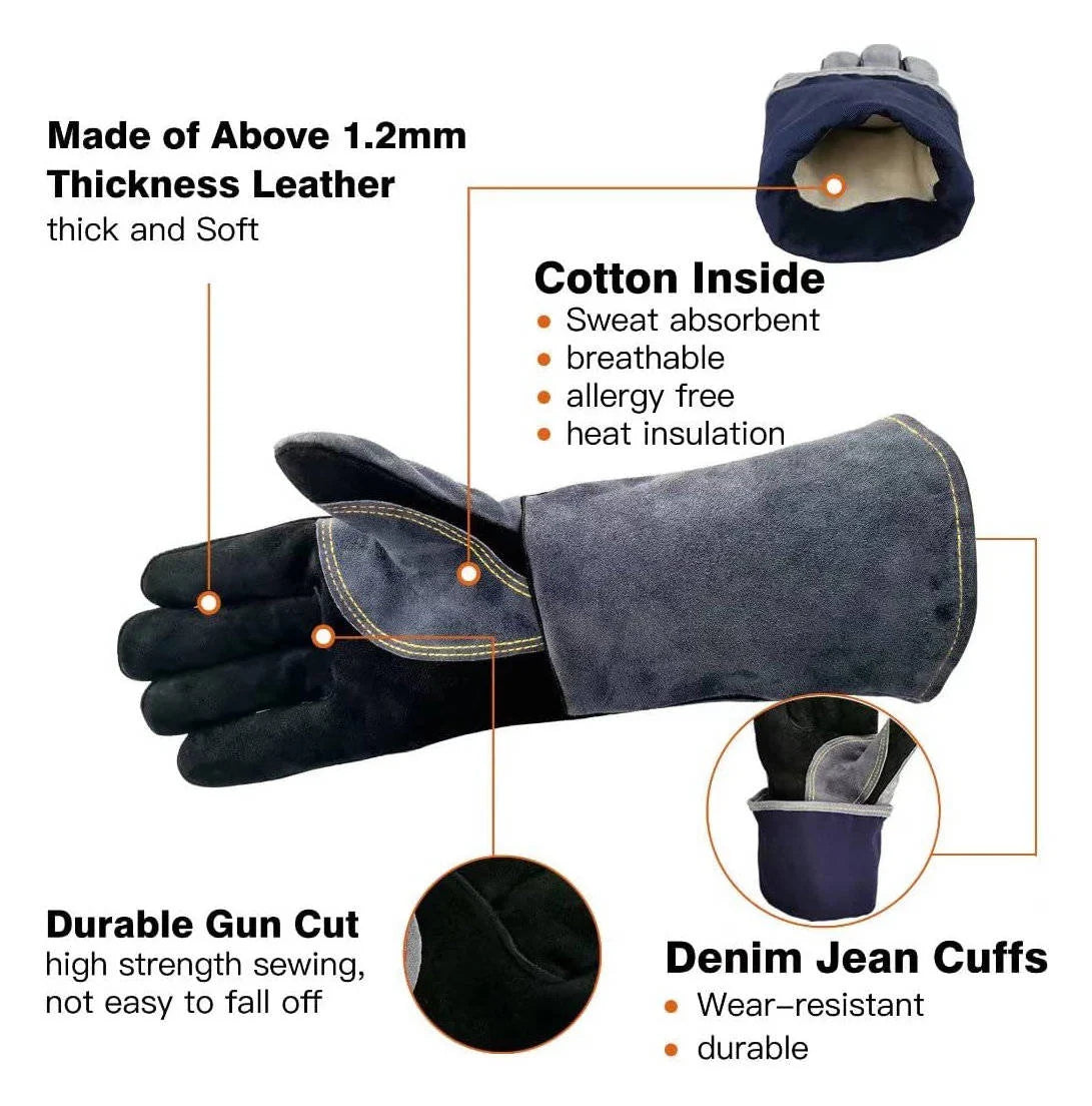 Forearm Heat-Resistant Gloves Cowhide Leather 932°F 16-Inch