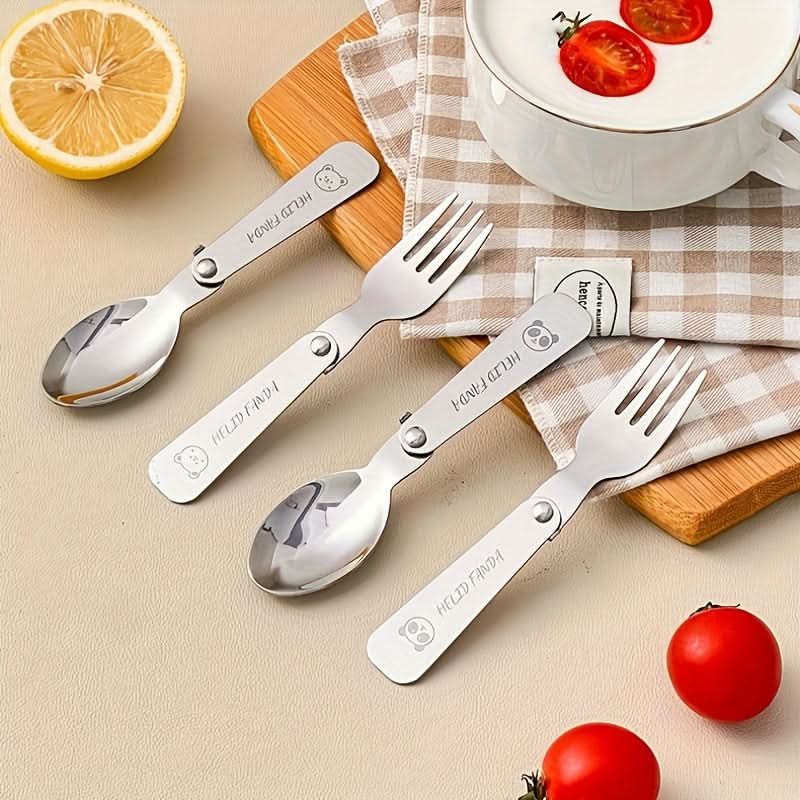 Fork & Spoon Set Folding Stainless Steel Travel Case