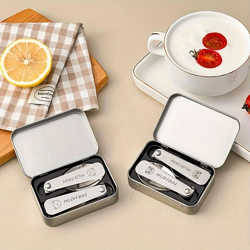 Fork & Spoon Set Folding Stainless Steel Travel Case