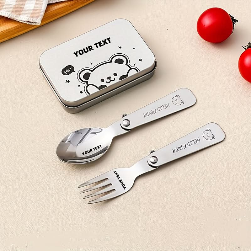 Fork & Spoon Set Folding Stainless Steel Travel Case