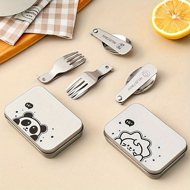 Fork & Spoon Set Folding Stainless Steel Travel Case