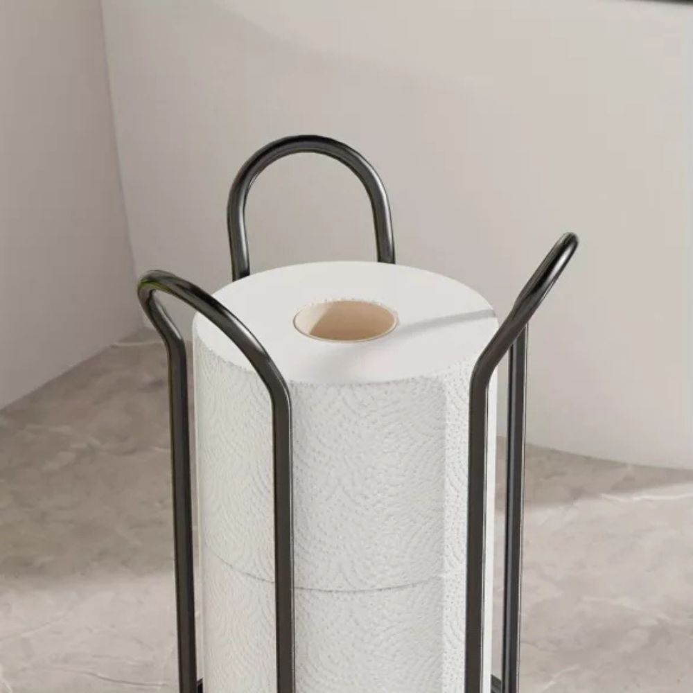 Freestanding Chrome-Plated Iron Toilet Roll Stand (Holds 3 Rolls)