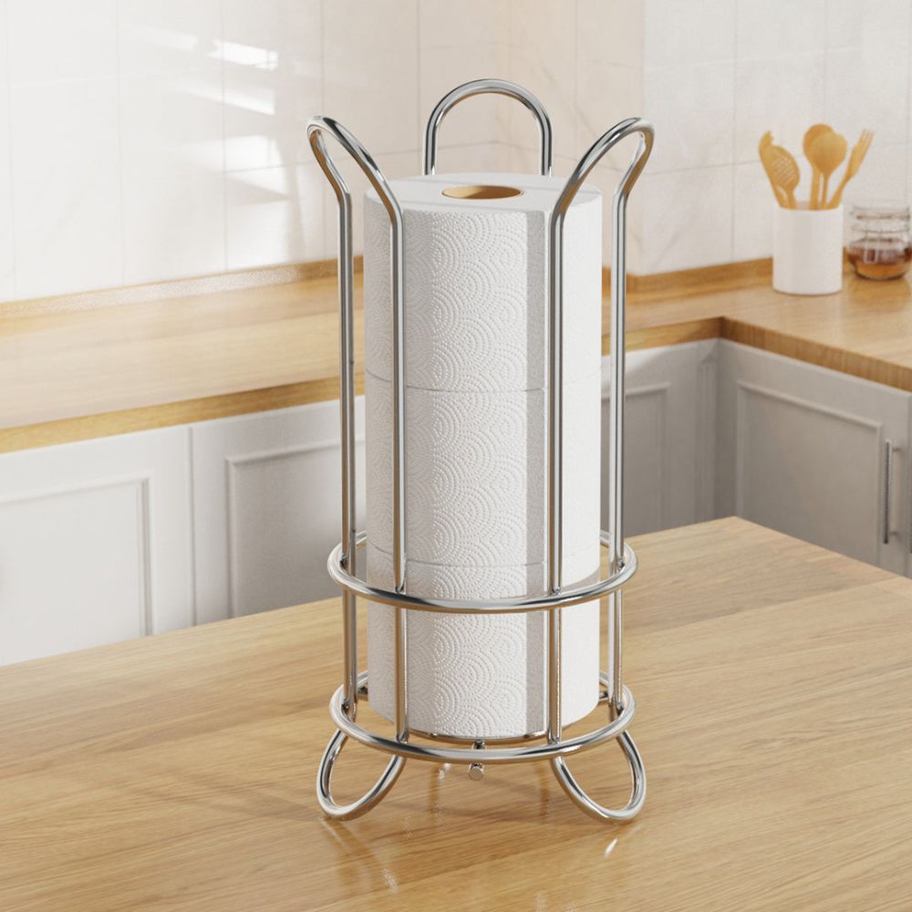 Freestanding Chrome-Plated Iron Toilet Roll Stand (Holds 3 Rolls)