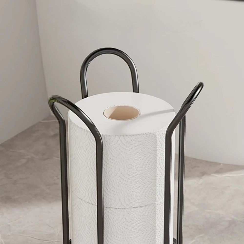 Freestanding Chrome-Plated Iron Toilet Roll Stand (Holds 3 Rolls)