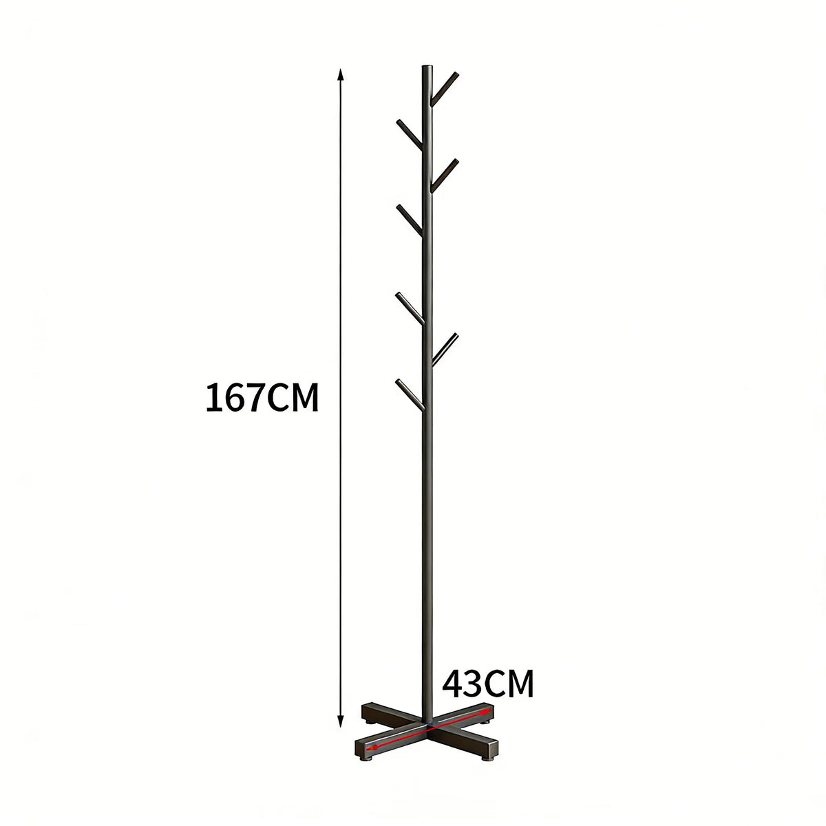 Freestanding Coat Rack Metal 8 Hooks & Stable Cross Base