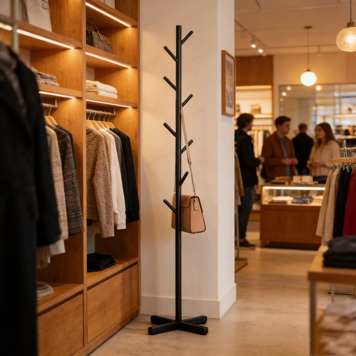 Freestanding Coat Rack Metal 8 Hooks & Stable Cross Base