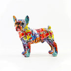 French Bulldog Statue Handcrafted Resin Graffiti 8.6 Inch