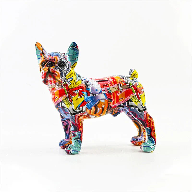 French Bulldog Statue Handcrafted Resin Graffiti 8.6 Inch
