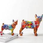 French Bulldog Statue Handcrafted Resin Graffiti 8.6 Inch