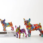 French Bulldog Statue Handcrafted Resin Graffiti 8.6 Inch