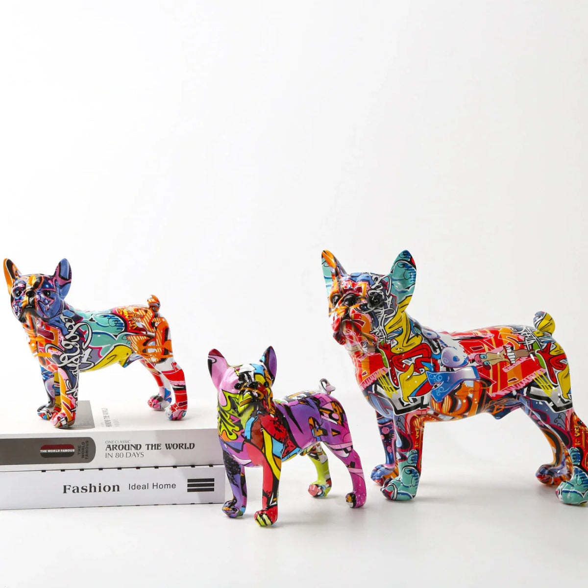 French Bulldog Statue Handcrafted Resin Graffiti 8.6 Inch