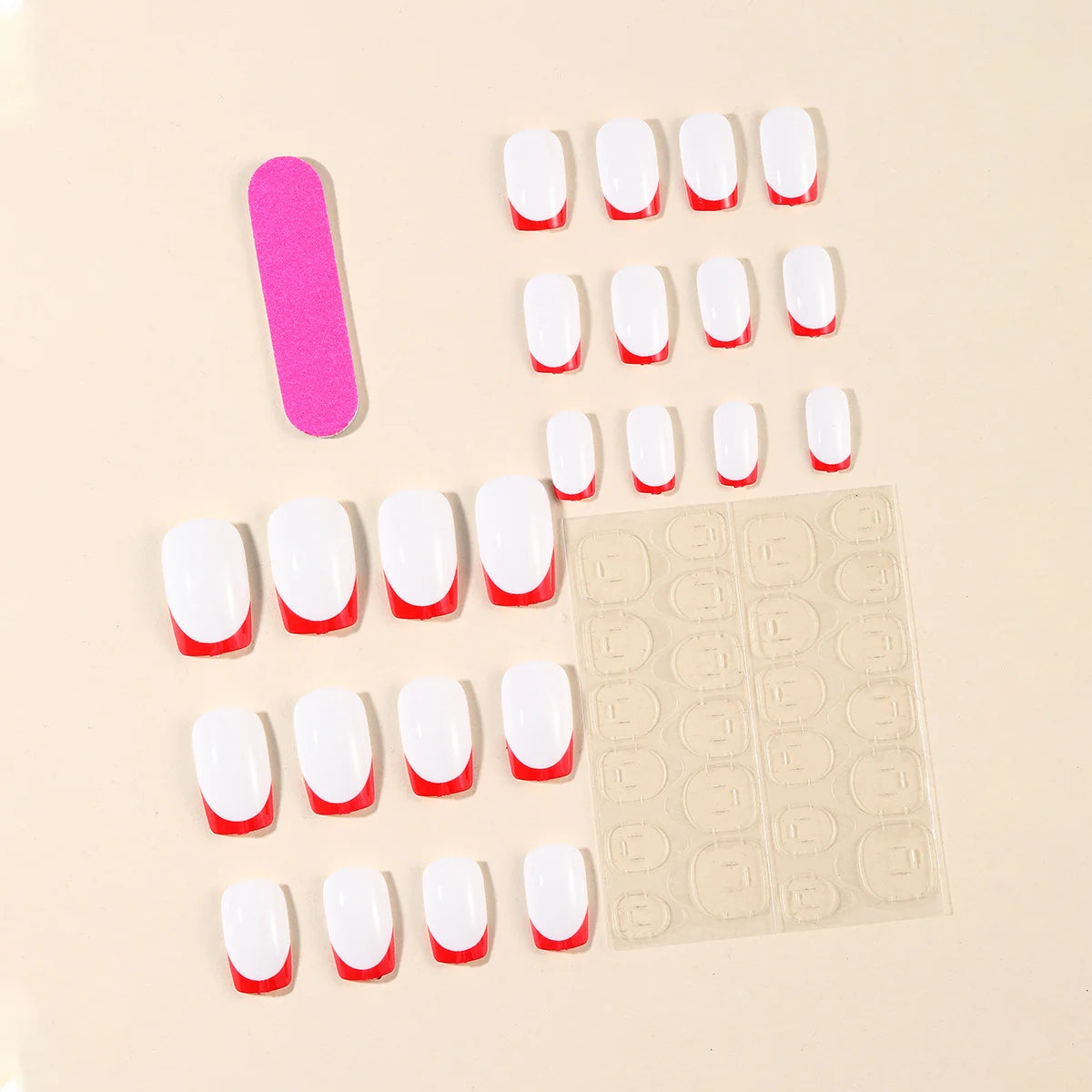 French Tip Nail Set Red Long-Lasting Easy DIY