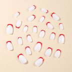French Tip Nail Set Red Long-Lasting Easy DIY