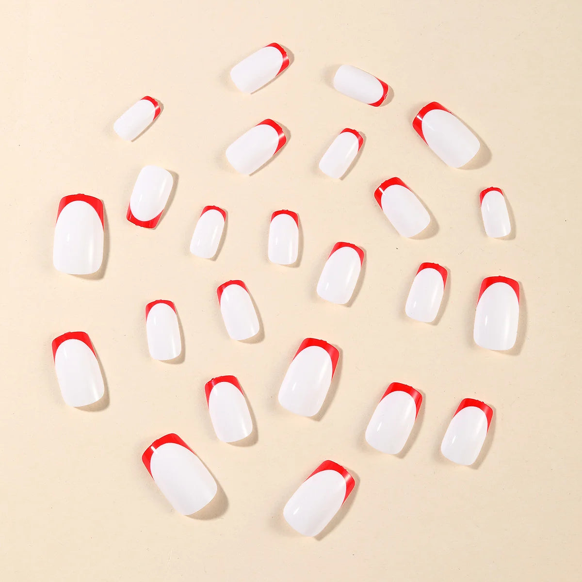 French Tip Nail Set Red Long-Lasting Easy DIY