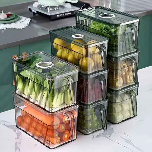 Fridge Storage Box Transparent Ventilated Lid Stackable Dishwasher-Safe