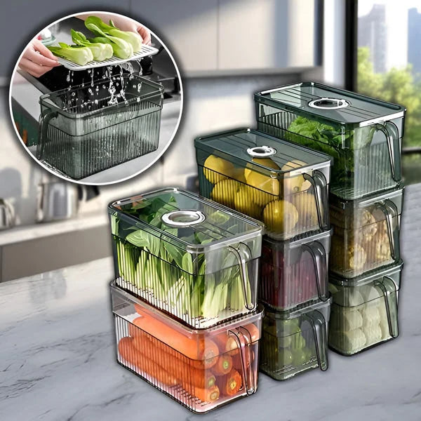 Fridge Storage Box Transparent Ventilated Lid Stackable Dishwasher-Safe
