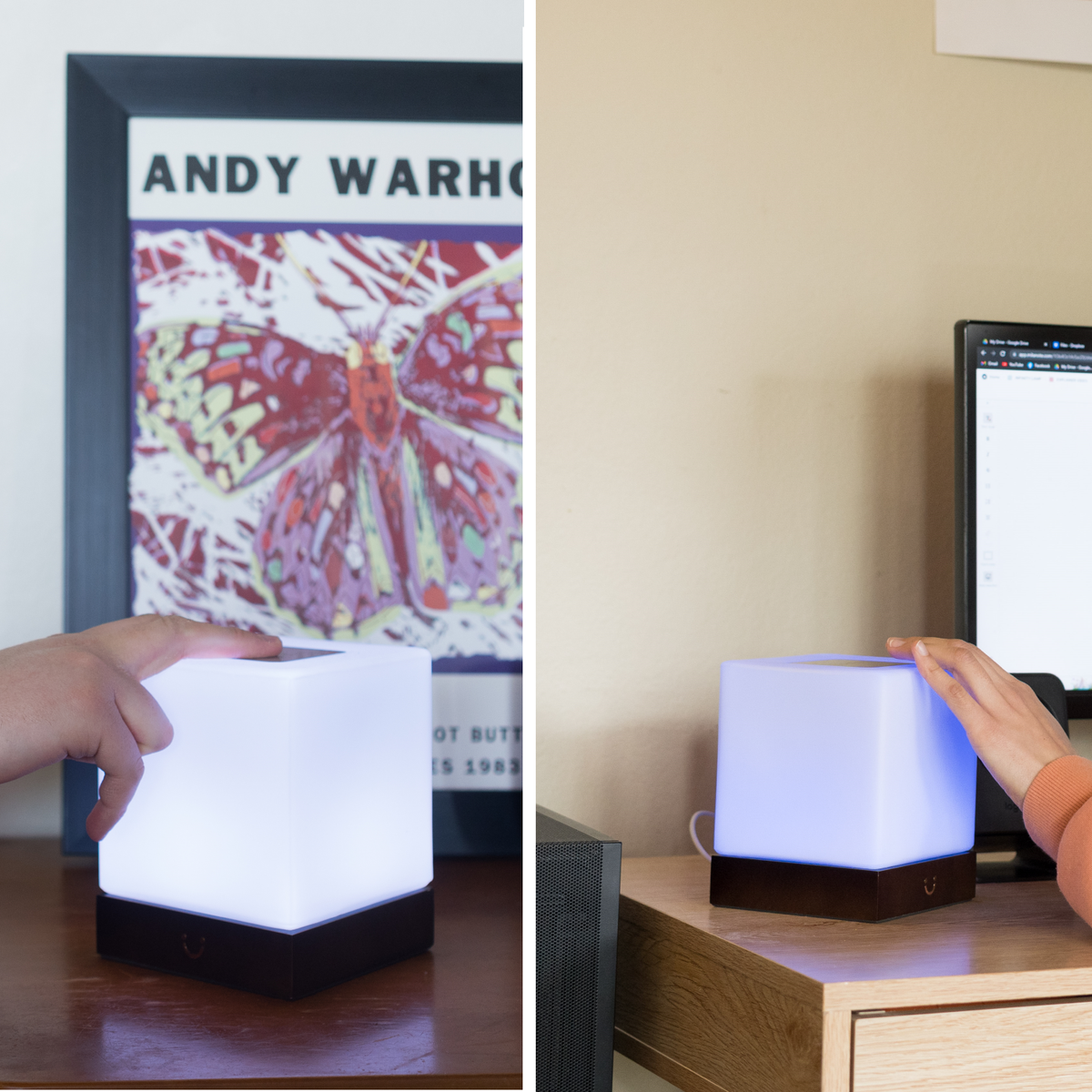 Friendship Lamp Instant Tap Sync Timber & Frosted Glass