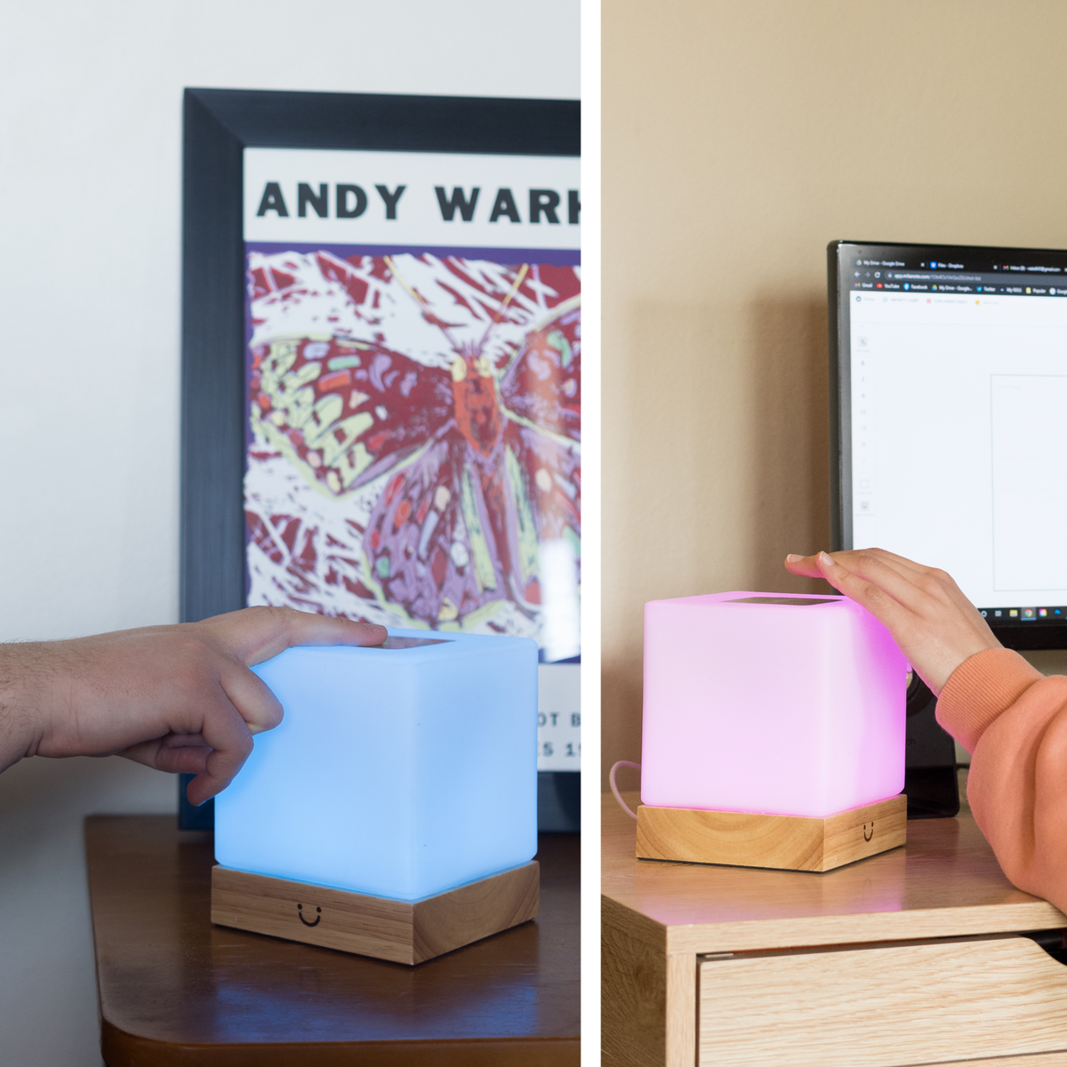 Friendship Lamp Instant Tap Sync Timber & Frosted Glass