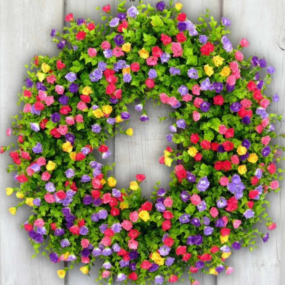 Front Door Wreath Silk Flowers & Grapevine 14 Inch