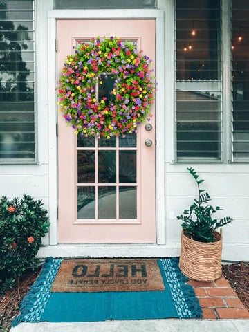 Front Door Wreath Silk Flowers & Grapevine 14 Inch
