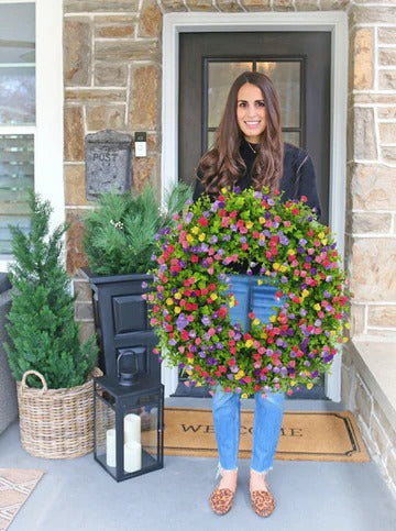 Front Door Wreath Silk Flowers & Grapevine 14 Inch