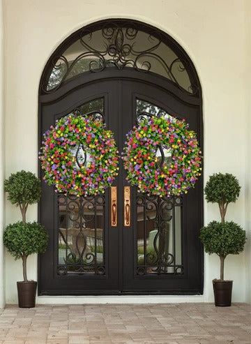 Front Door Wreath Silk Flowers & Grapevine 14 Inch