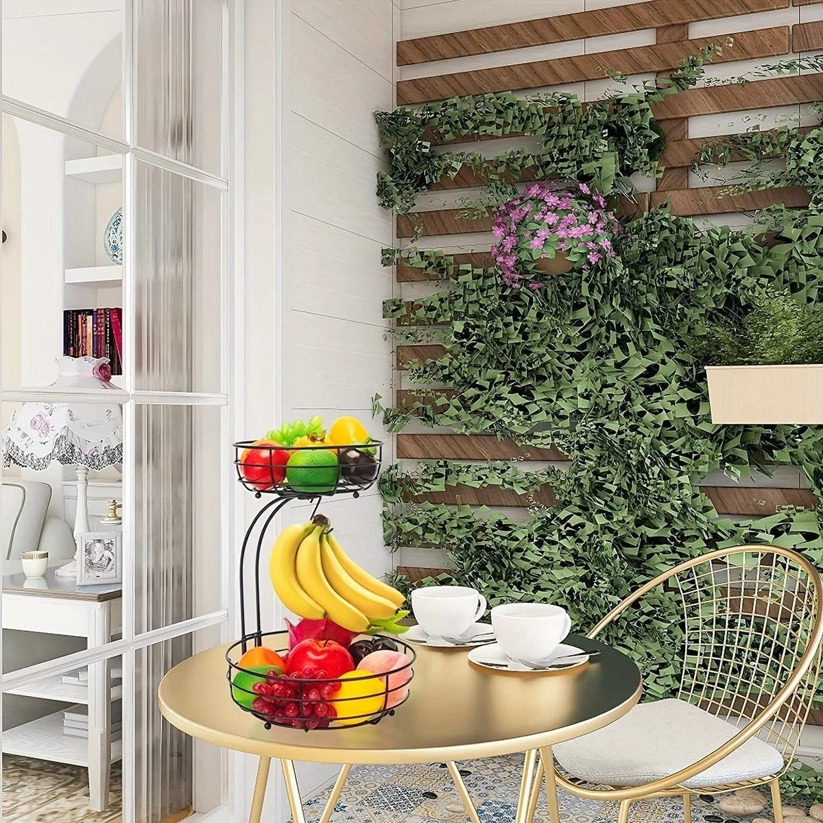 Fruit Basket 2-Tier Metal With Banana Holder