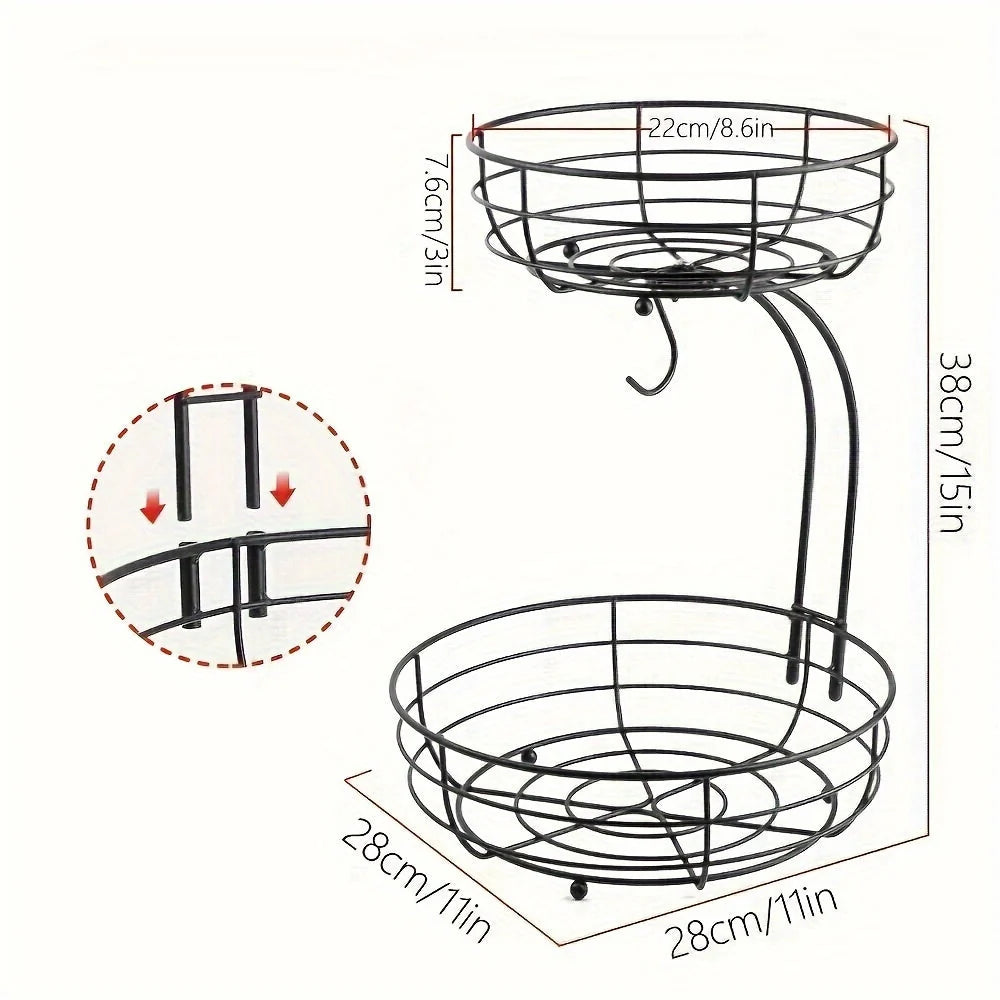 Fruit Basket 2-Tier Metal With Banana Holder