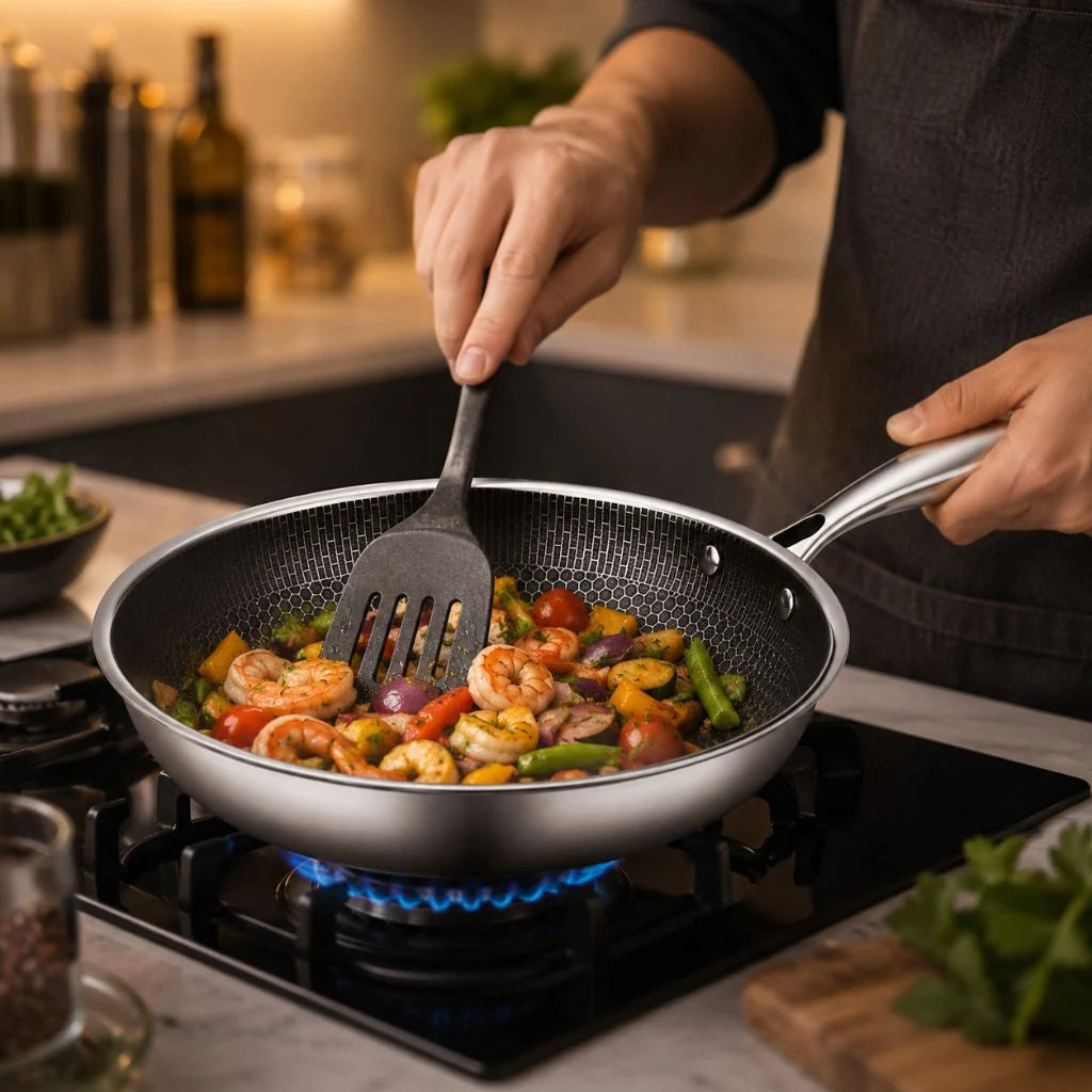 Frying Pan Non-Stick Honeycomb Stainless Steel