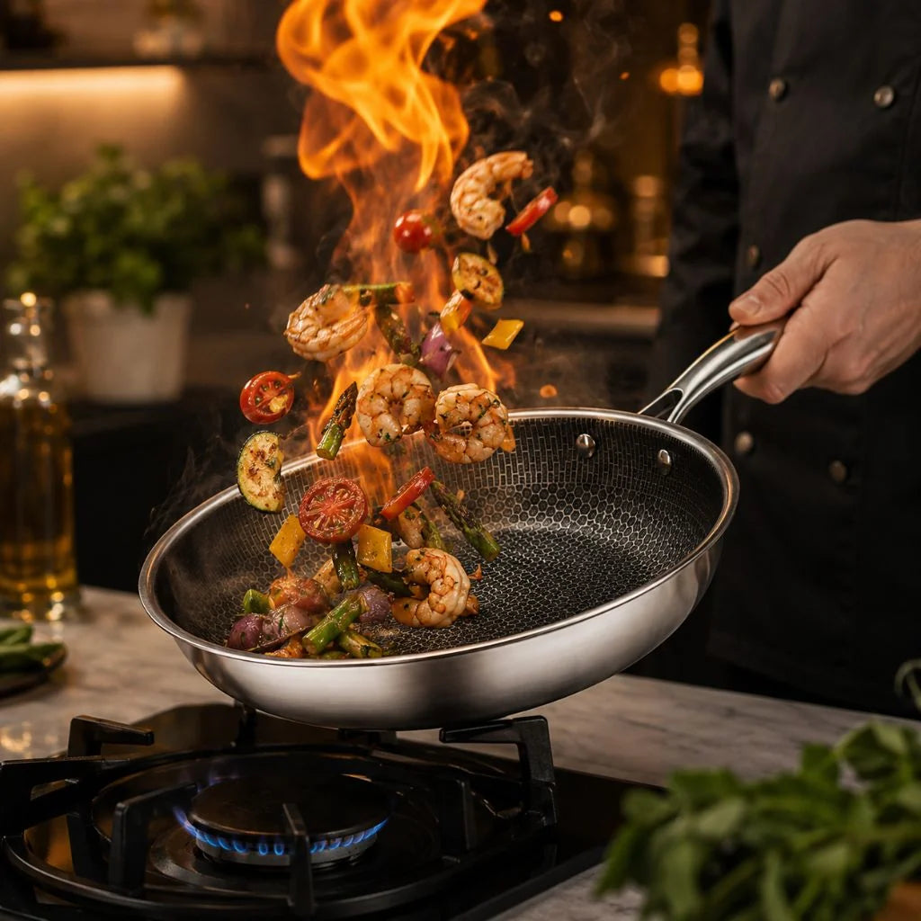 Frying Pan Non-Stick Honeycomb Stainless Steel