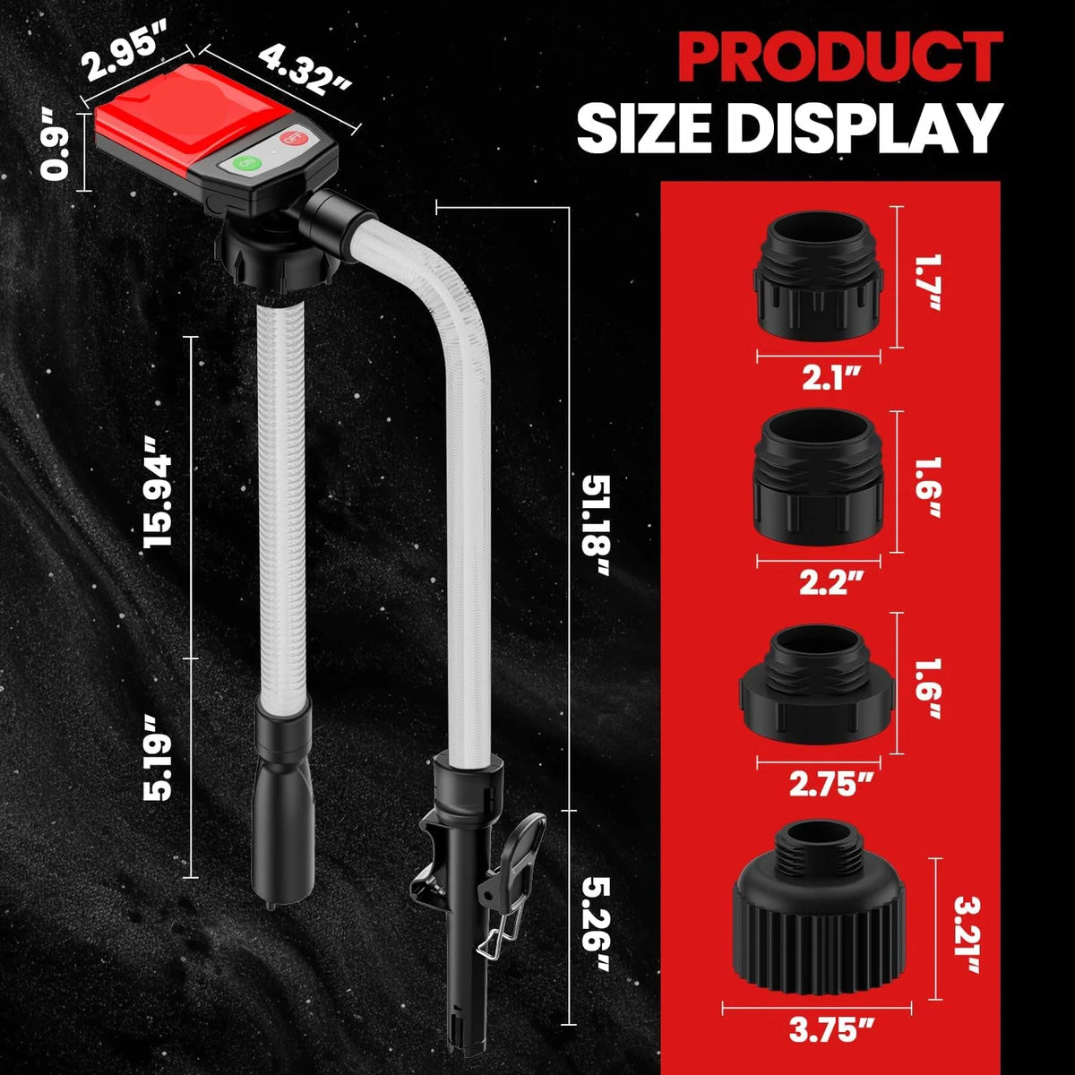Fuel Transfer Pump Cordless Automatic Shutoff 4 Adapters
