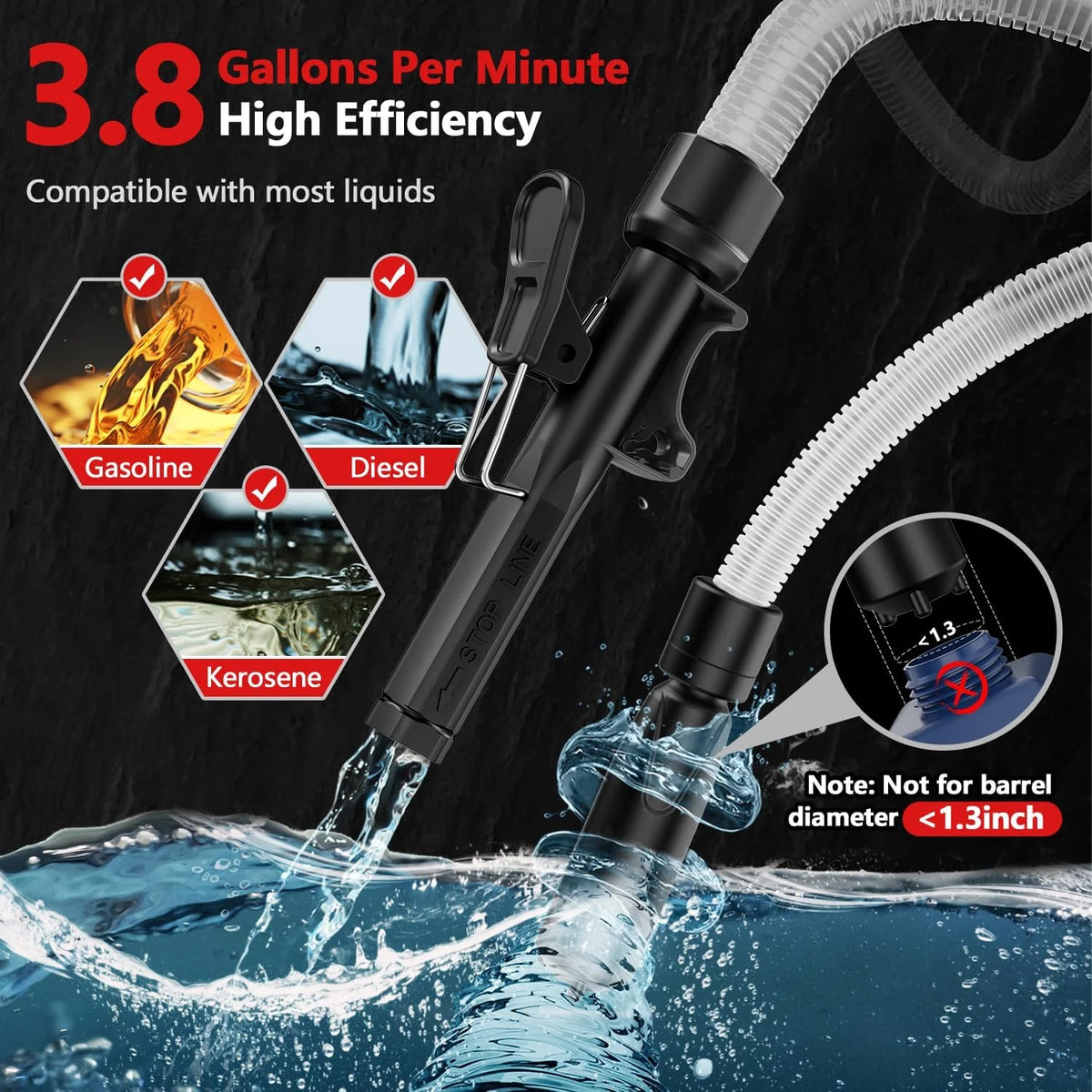 Fuel Transfer Pump Cordless Automatic Shutoff 4 Adapters