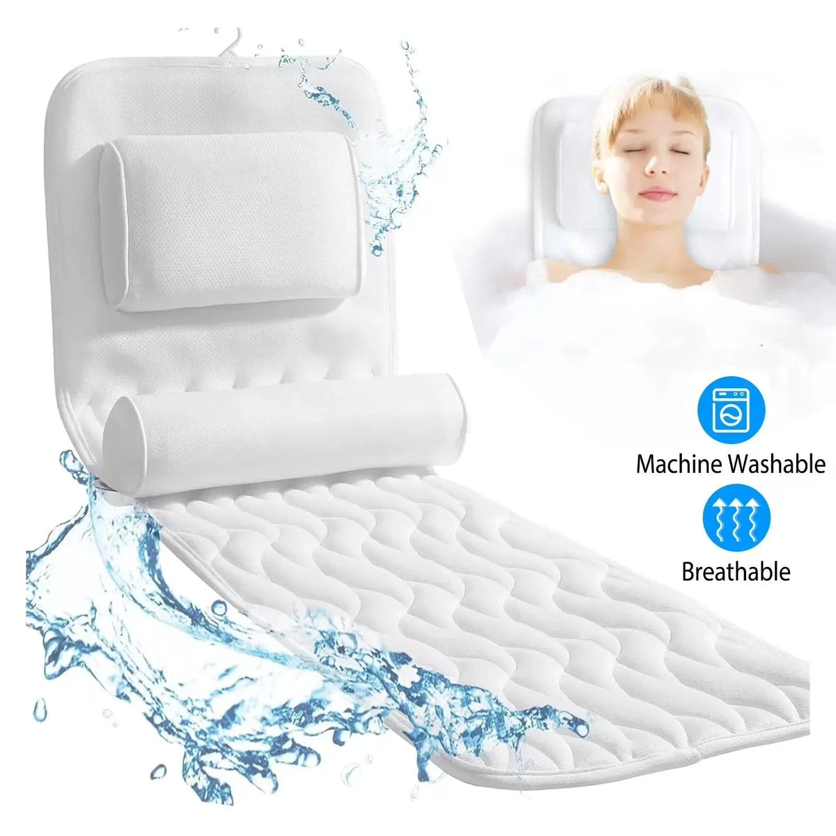 Full-Body Bath Pillow Breathable Padded Fabric & Non-Slip