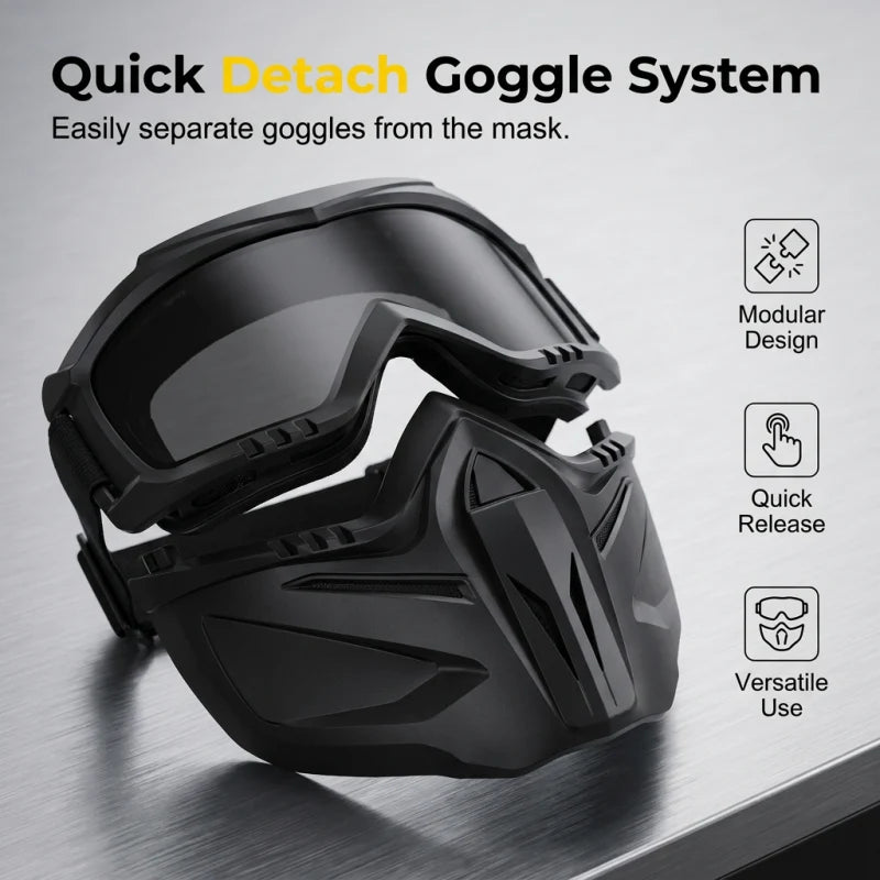 Full-Face Goggle Mask Detachable Two-Piece Polycarbonate Anti-Fog Ventilation