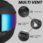 Full-Face Helmet Mirror Visor & Multi-Vent Removable Washable Liner