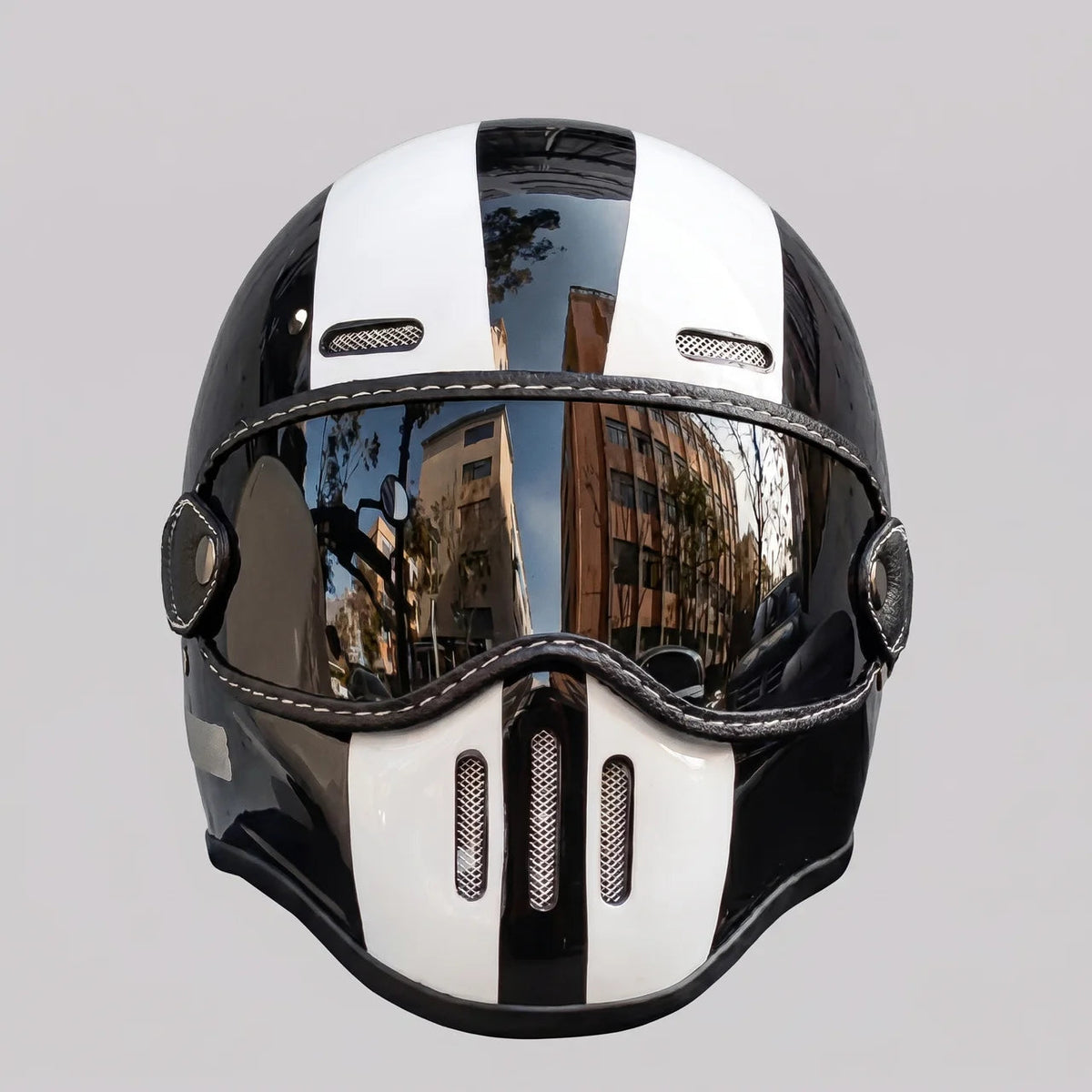 Full-Face Helmet Retro Stripe Goggle-Style Shield