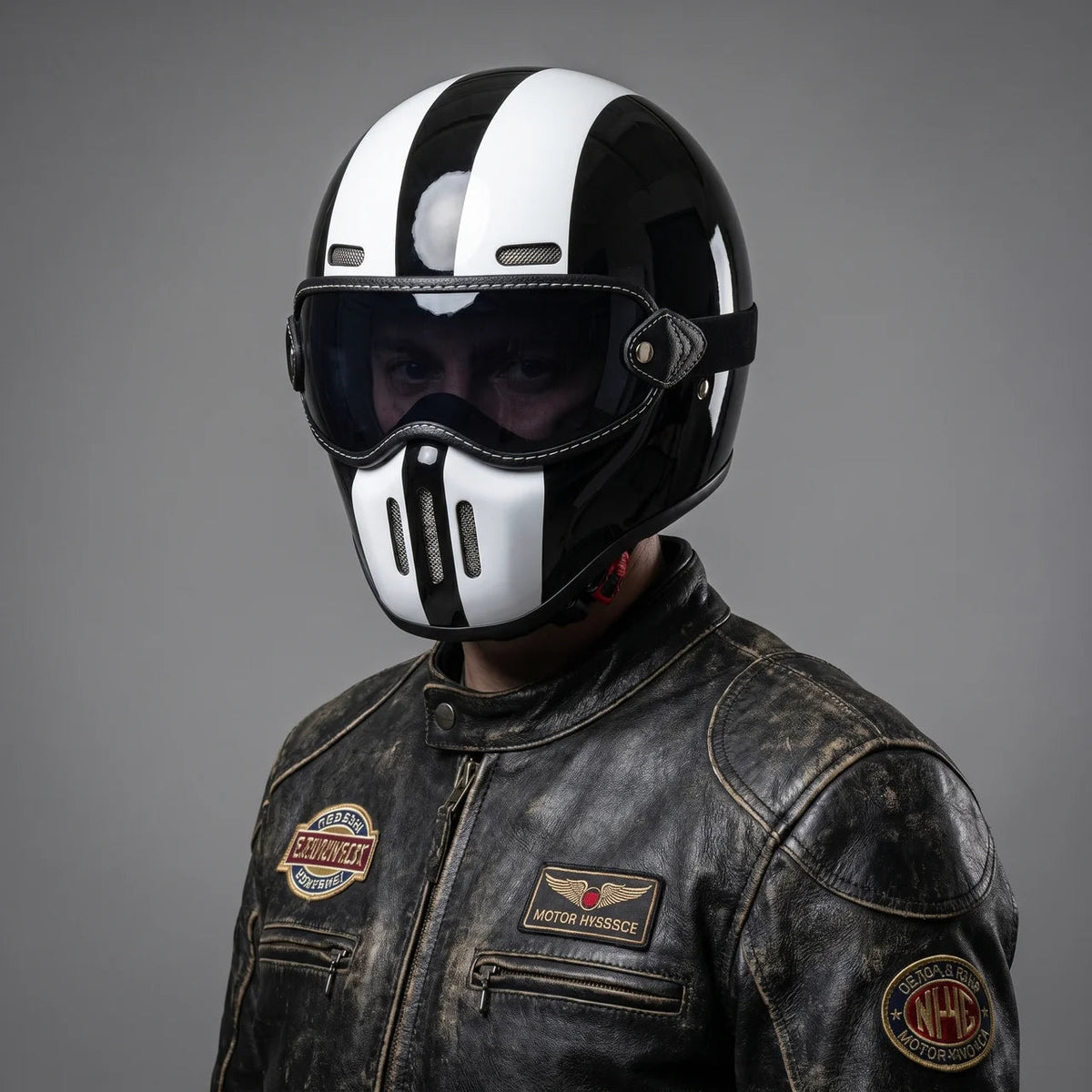 Full-Face Helmet Retro Stripe Goggle-Style Shield