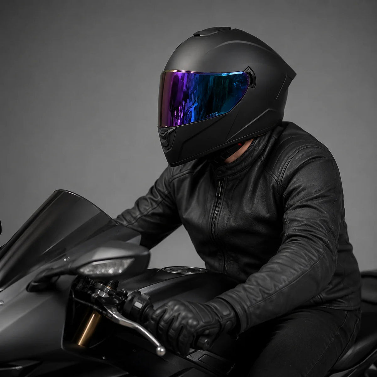 Full-Face Motorcycle Helmet Blue Mirrored Visor Comfort Fit