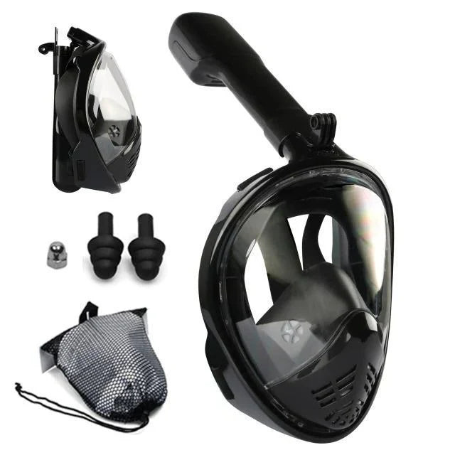 Full Face Snorkel Mask 180 Degree Wide View Floating Ball Valve Silicone Seal