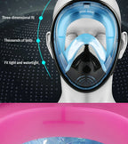 Full Face Snorkel Mask 180 Degree Wide View Floating Ball Valve Silicone Seal