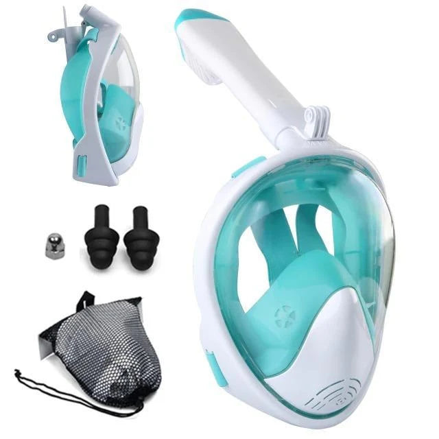 Full Face Snorkel Mask 180 Degree Wide View Floating Ball Valve Silicone Seal