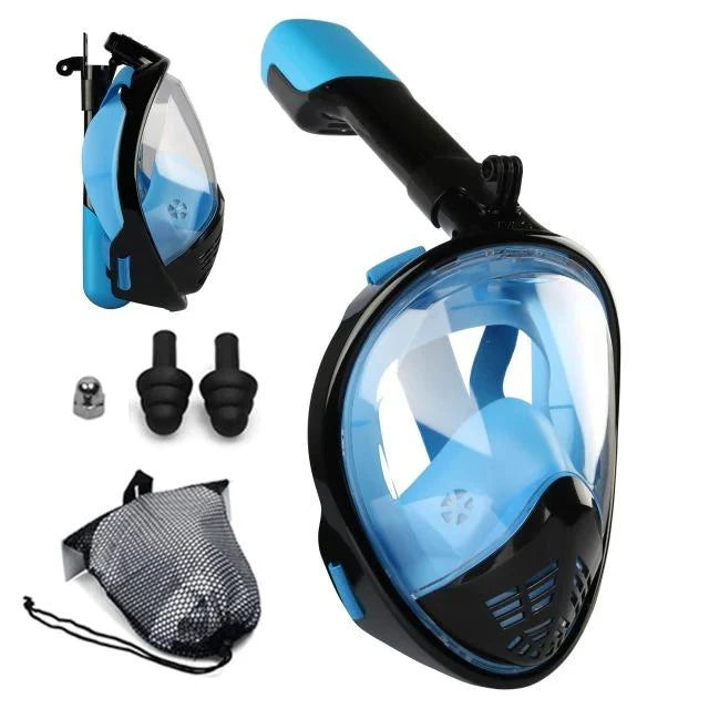 Full Face Snorkel Mask 180 Degree Wide View Floating Ball Valve Silicone Seal