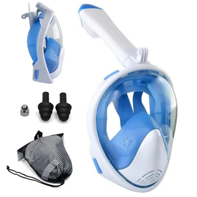 Full Face Snorkel Mask 180 Degree Wide View Floating Ball Valve Silicone Seal