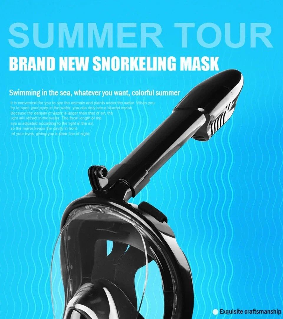Full Face Snorkel Mask 180 Degree Wide View Floating Ball Valve Silicone Seal