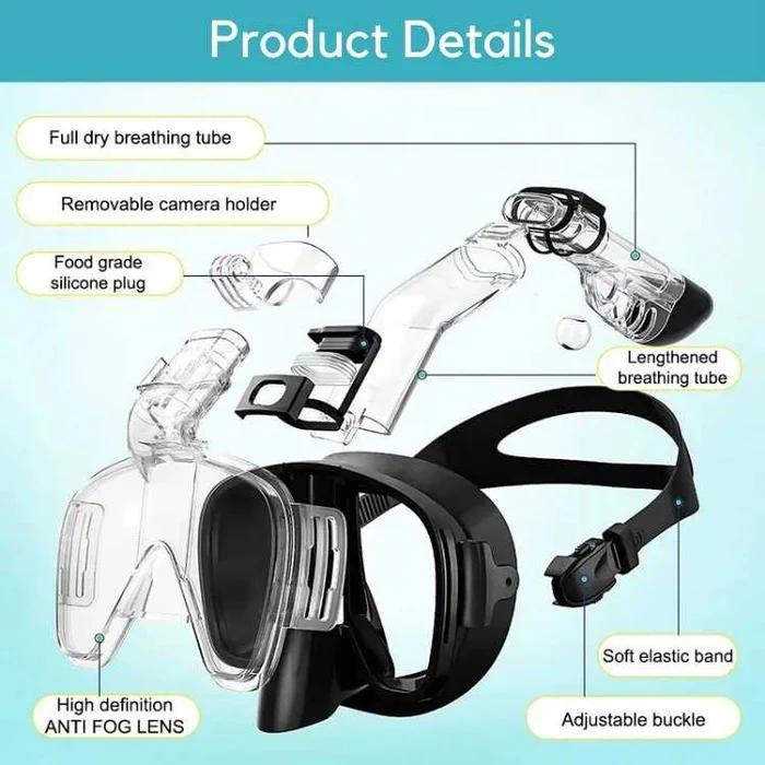 Full-Face Snorkel Mask Dry-Top Wide Breathing Tube 180° Panoramic