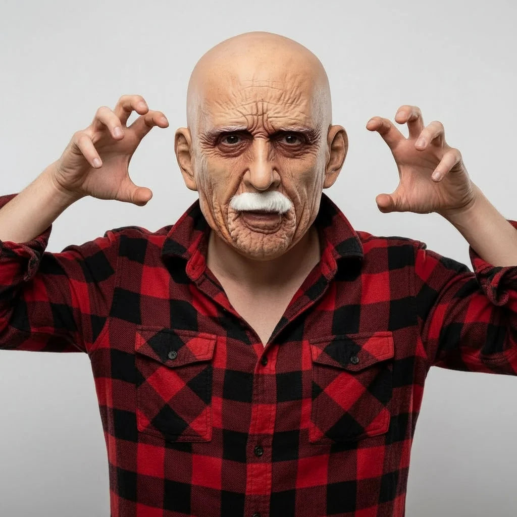 Full-Head Mask Latex Realistic Wrinkles & White Mustache