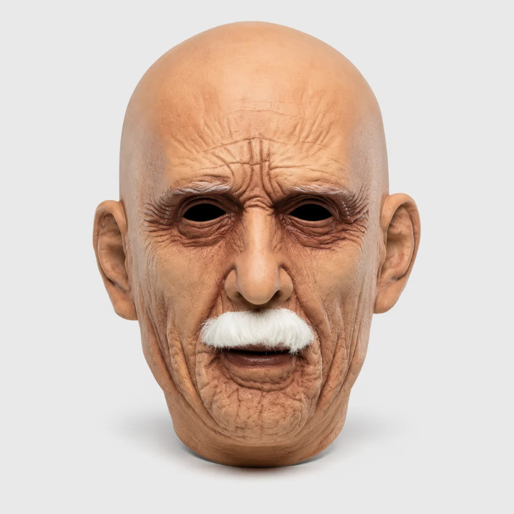 Full-Head Mask Latex Realistic Wrinkles & White Mustache