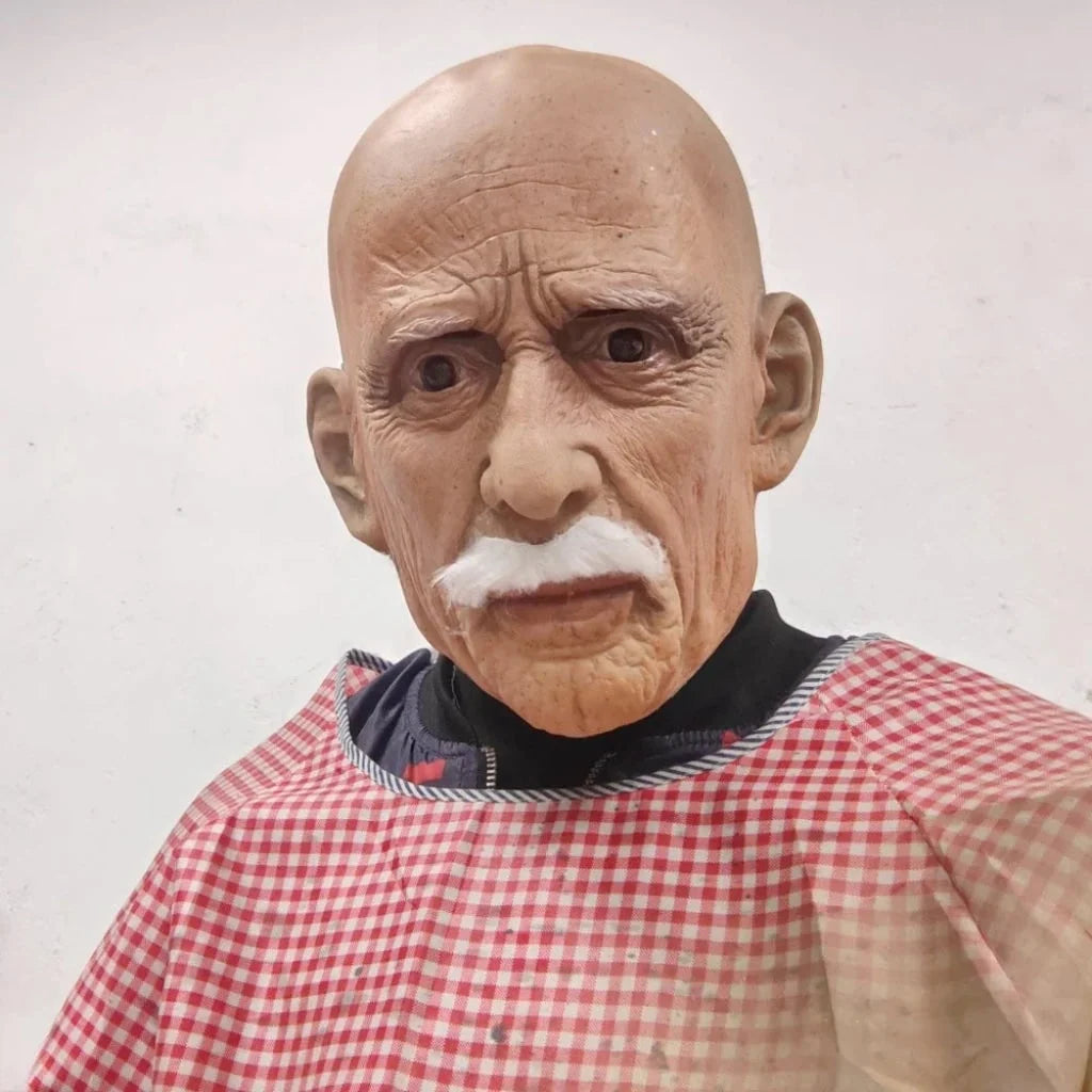 Full-Head Mask Latex Realistic Wrinkles & White Mustache